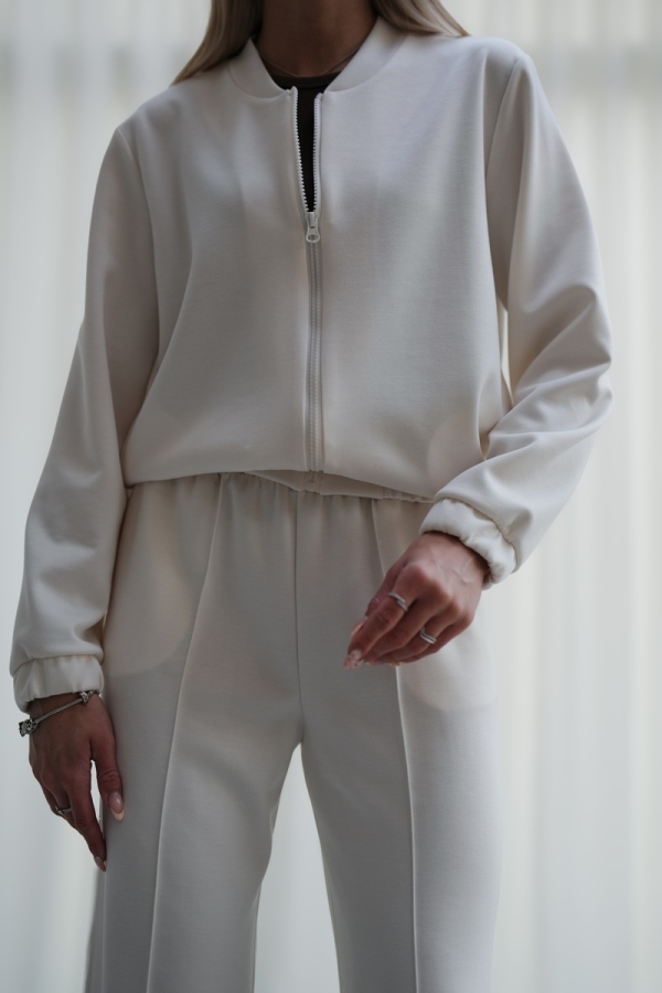 Luksusowy Komplet Damski Masełko Bluza Rozpinana + Spodnie Wide Leg Premium Soft Touch  Elegancja & Komfort-KREM